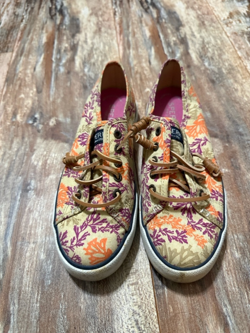 Sperry Women's Floral Canvas Lace-Up Sneakers - Cream, Orange & Purple